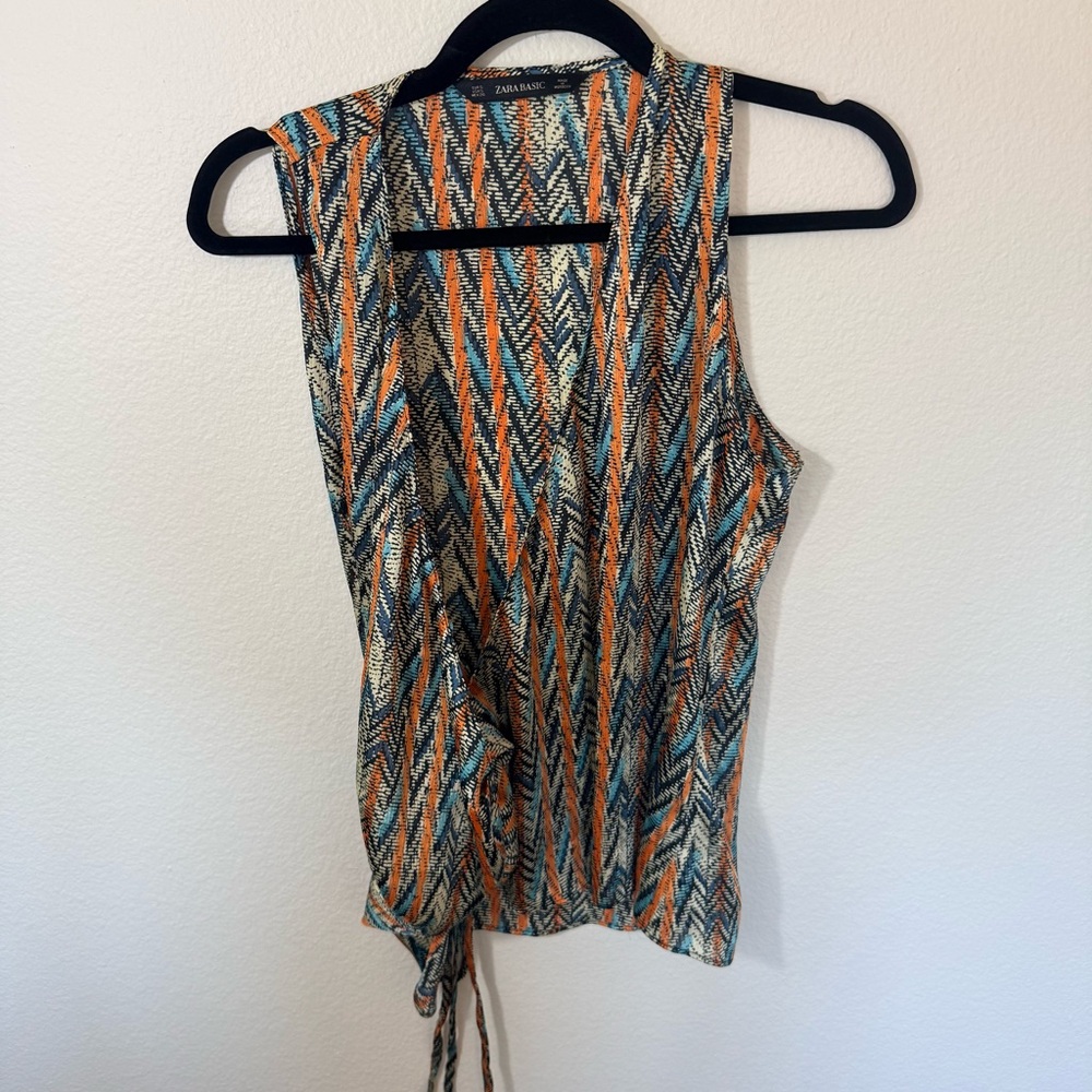 ZARA Chevron-Print Sleeveless Wrap Tank